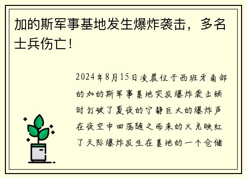 加的斯军事基地发生爆炸袭击，多名士兵伤亡！